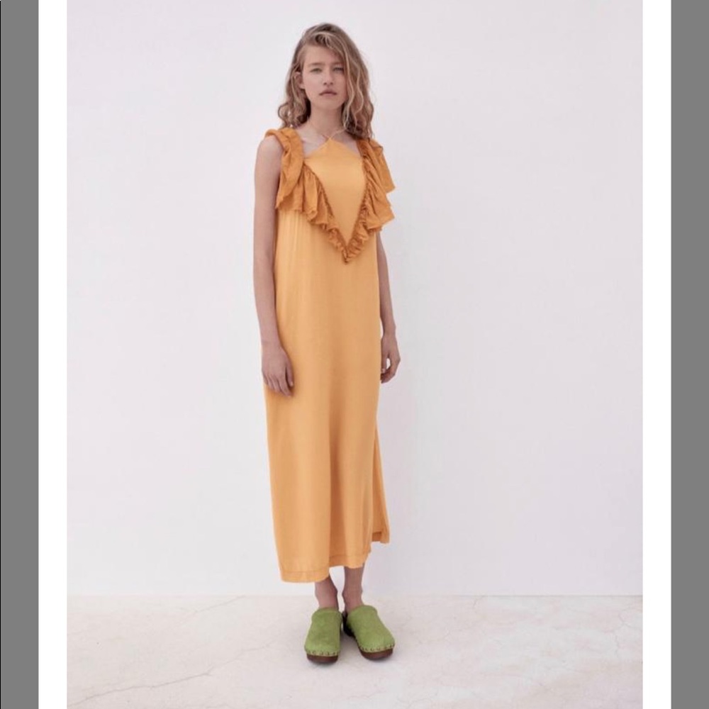 ZARA RUFFLED HALTER DRESS- LIMITED EDITION IN SALMON